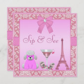 シップ&シーパリダマスクピンクプードルベビーシャワー 招待状 (正面/裏面)
