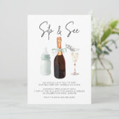 シップ＆シー エレガント 水彩グリーン 赤ちゃん男の子 招待状 (スタンド正面)