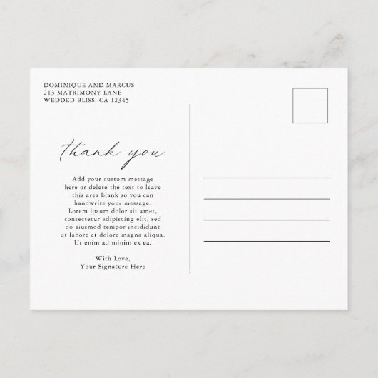 シッミニマルクシンプルな写真結婚の感謝 ポストカード (裏面)