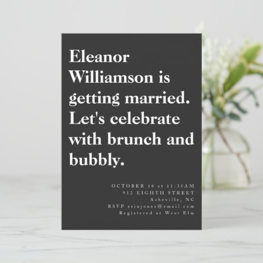 シッモダンクはっきりしたブラックタイポグラフィブライダルブランチ 招待状 (スタンド正面)