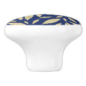 シッモダンクネービーブルー金ゴールドグリッター葉の水彩 セラミックノブ (側面)