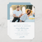 シッモダンクパウダーブルーアンドホワイト結婚フォトズ 招待状 (正面/裏面)