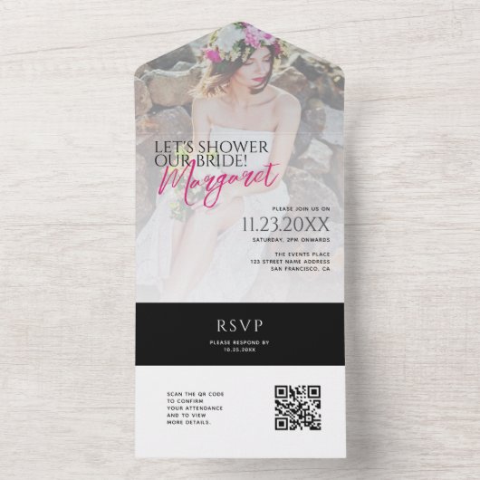 シッモダンク私たちの花嫁の写真をシャワーQRコード オールインワン招待状 (内側)