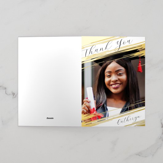 シッモダンク追加エレガント写真卒業ありがとう 箔シーズンカード (外側レイダウン)