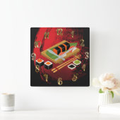 シッモダンク·ブエレガントラック&レッド·スシ スクエア壁時計 (ホーム)