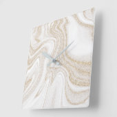 シッモダンク·ホワイト·マーブル·金ゴールドグリッター スクエア壁時計 (傾斜)