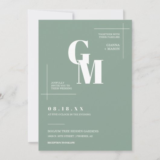 シッモダンクSage Green BohoのQR結婚コードフォト 招待状 (正面)