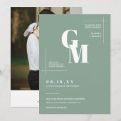 シッモダンクSage Green BohoのQR結婚コードフォト 招待状 (正面/裏面)