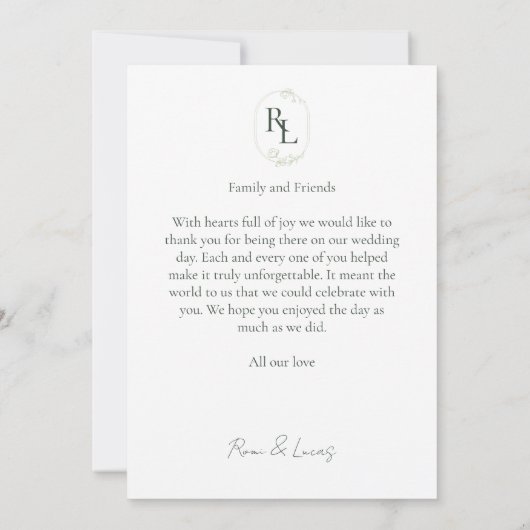 シッモノグラムのクエレガントカップル写真ありがとう サンキューカード (裏面)