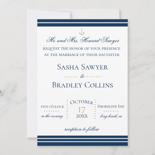シッ名門私立校風のクネービー航海の結婚式招待状 招待状 (正面)