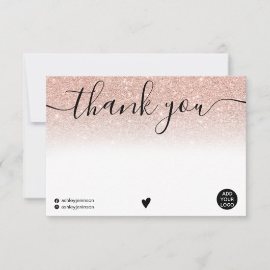 シッ空白のク感謝していユーバラ金ゴールドグリッターグラデーションロゴ サンキューカード (正面)