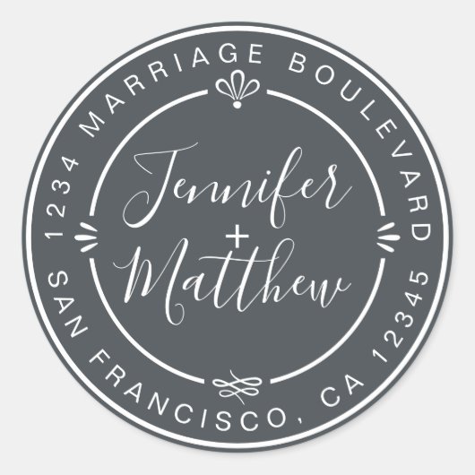 シッ素朴ク結婚差出人住所オフブラック ラウンドシール (正面)