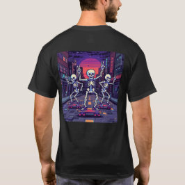 シティのクールなスケルトン ヴェイパーウェーブスタイル デザイン Tシャツ