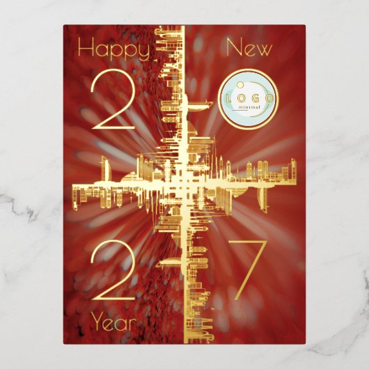 シティの対称 - ゴールド - 新年2026ロゴ 箔シーズンポストカード (正面)