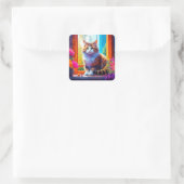 シティウィンドウに座る可愛いオレンジと白猫 スクエアシール (バッグ)