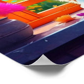 シティウィンドウに座る可愛いオレンジと白猫 ポスター (角)