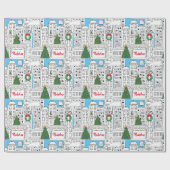 シティクリスマスハンドドローパーソナライズされたド街並み ラッピングペーパー (フラット)