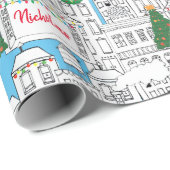 シティクリスマスハンドドローパーソナライズされたド街並み ラッピングペーパー (ロールコーナー)