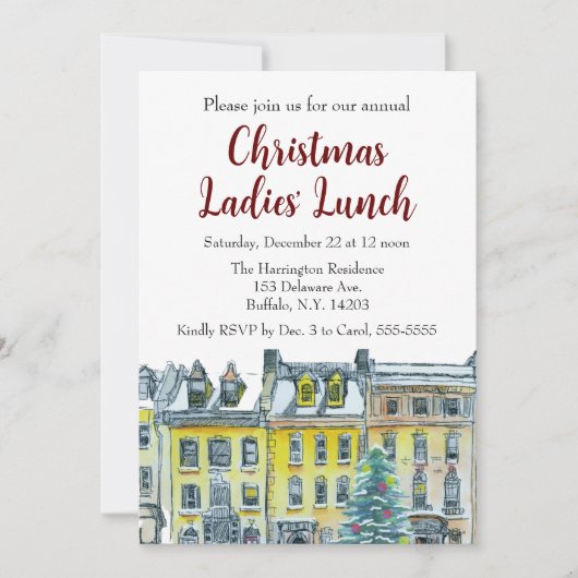 シティクリスマス金ゴールド白手引きブラウンストーンズ 招待状 (正面)