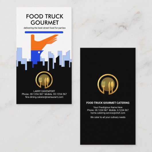 シティシルエットフードグルメケータリングトラック 名刺 (正面/裏面)