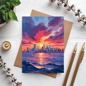 シティスカイラインの夕焼け | 水彩画カード