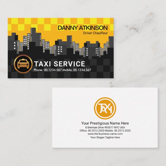 シティスカイラインイエロータクシーチェックボックスタクシードライバー 名刺 (正面/裏面)