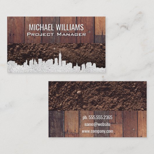 シティスカイライン | 木製の板と土 名刺 (正面/裏面)