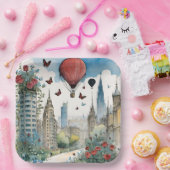 シティスカイリングバラ蝶と熱気球 ペーパープレート (パーティー)