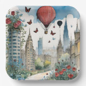 シティスカイリングバラ蝶と熱気球 ペーパープレート (正面)