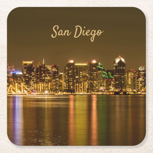 シティスケープスカイラインナイトカリフォルニアサンディエゴ スクエアペーパーコースター (正面)