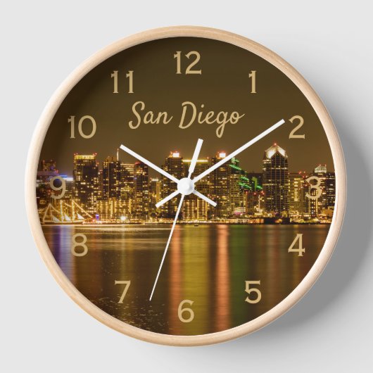シティスケープスカイラインナイトカリフォルニアサンディエゴ 壁時計 (正面)
