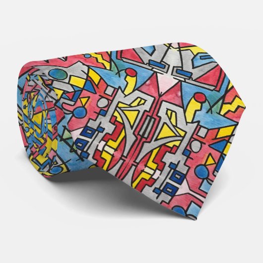 シティスケープモダンバウハウスジオメトリックウォーターカラーアート ネクタイ (ロール)