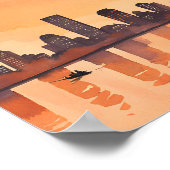 シティスケープ サンセット | オレンジ色のシティスカイライン 水彩画 ポスター (角)