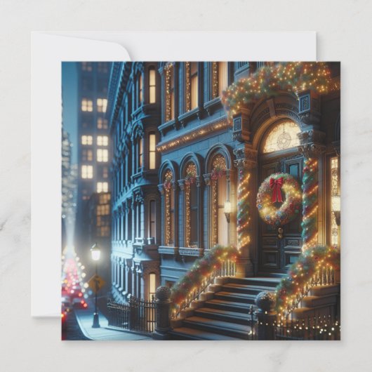 シティダウンタウンブラウンストーン建物クリスマス シーズンカード (正面)