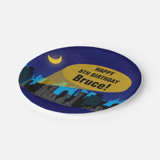 シティナイトスカイラインスーパーヒーローボーイズ誕生日パーティー ペーパープレート (アングル)