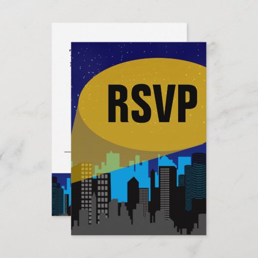 シティナイトスカイラインスーパーヒーローボーイズ誕生日パーティー 出欠カード (正面/裏面)