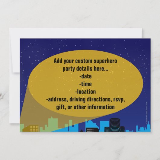シティナイトスカイラインスーパーヒーローボーイズ誕生日パーティー 招待状 (裏面)