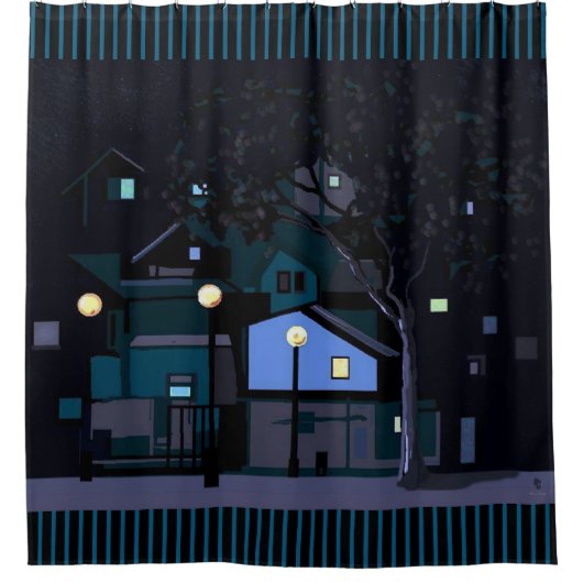 シティナイト通り照明と住宅 シャワーカーテン (正面)
