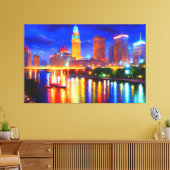 シティネオンリバー超高層ビルブライトカラフルアート キャンバスプリント (インサイチュ (リビング))