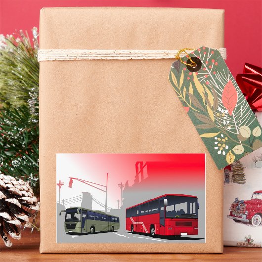 シティバスレッドグリーンコーチオンアーバン通り 長方形シール