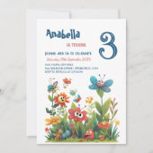 シティパークかわいい草の生き物の誕生日パーティー 招待状 (正面)