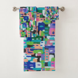 シティビューアットナイトジオメトリックプリント バスタオルセット