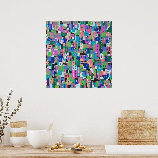 シティビューアットナイト絵画抽象芸術 ポスター (キッチン)