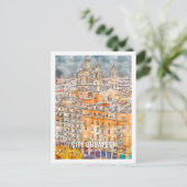 シティブダペストハンガリートラベルプレイスウォーターカラー ポストカード (スタンド正面)