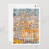 シティブダペストハンガリートラベルプレイスウォーターカラー ポストカード (正面/裏面)