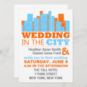 シティモダン結婚式招待状オレンジアンドブルー 招待状 (正面/裏面)