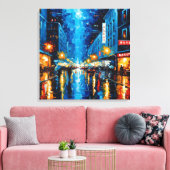 シティライト、雨の夜 キャンバスプリント (インサイチュ (リビング))