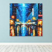 シティライト、雨の夜 キャンバスプリント (インサイチュ (ウッドフロア))