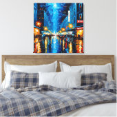 シティライト、雨の夜 キャンバスプリント (インサイチュ (寝室))