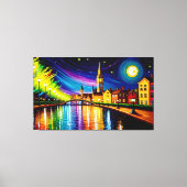シティリバー夕べウォーターカラフルムーンスターズ キャンバスプリント (正面)